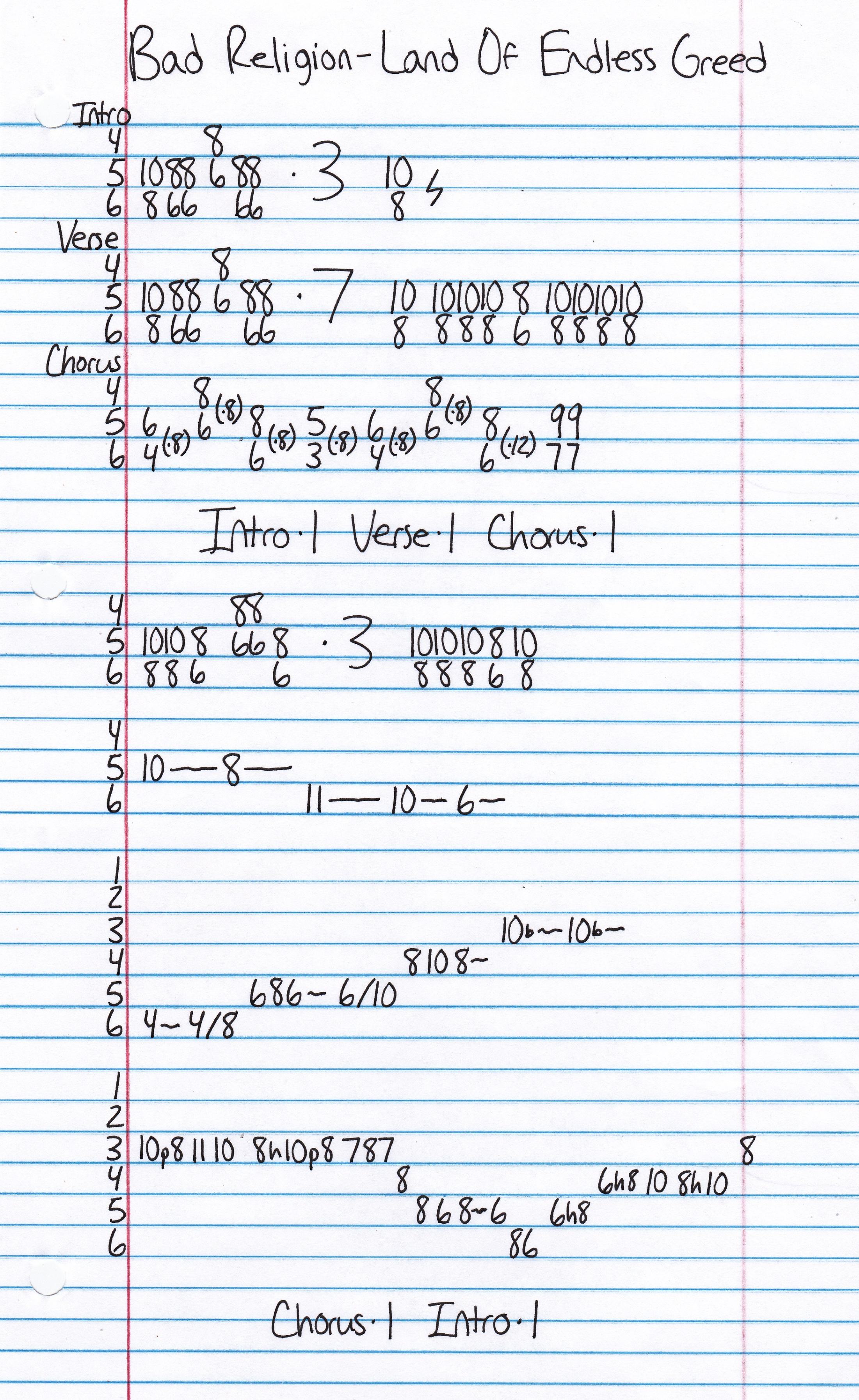 High quality guitar tab for Land Of Endless Greed by Bad Religion off of the album True North. ***Complete and accurate guitar tab!***